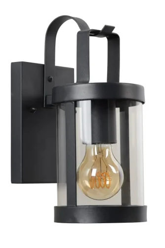 Настенный светильник Lindelo 29825/01/30 Lucide уличный IP23 чёрный 1 лампа, плафон прозрачный в стиле лофт кантри E27 фото 3